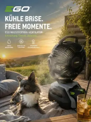 EGO Akku-Ventilator mit Sprühnebelfunktion im KIT