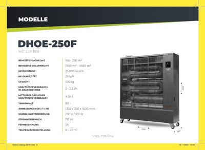 VELTRON DHOE-250 MIT VENTILATOR Infraroth-Diesel-Heizgerät