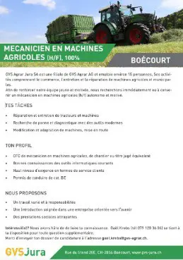 GVS Agrar Jura SA / Mécanicien